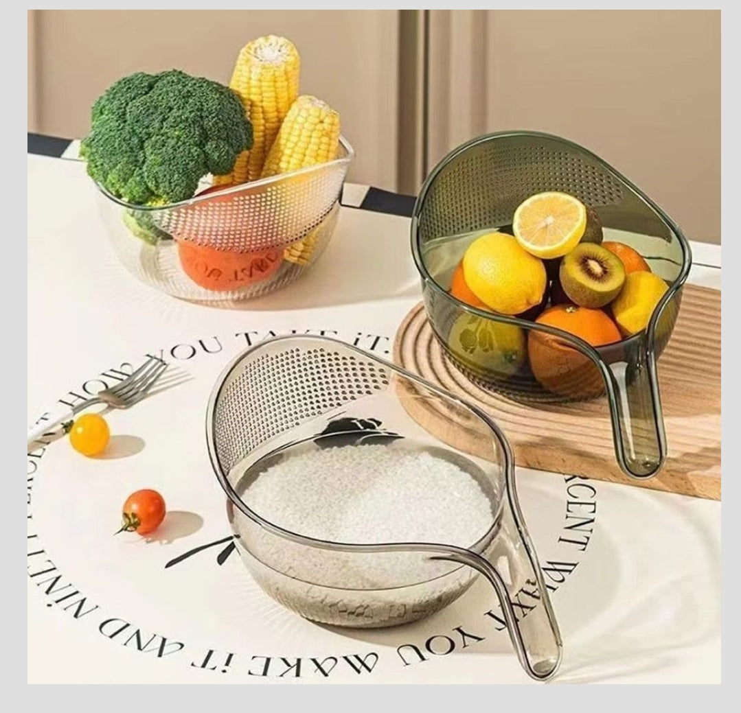 Acrylic Transparent Rice Washing Filter Strainer Basket | Colander for Fruits & Vegetables | Ergonomic Kitchen Tool