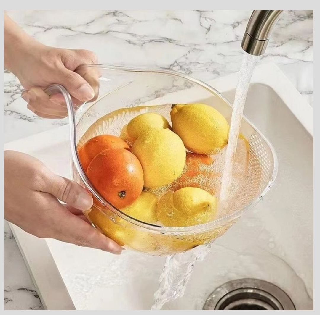 Acrylic Transparent Rice Washing Filter Strainer Basket | Colander for Fruits & Vegetables | Ergonomic Kitchen Tool