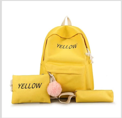 High Quality Water Resistant Fabric 3in1 Fashion School Bags | Yellow, Green, Pink, Black | Includes School Bag, Lunch Bag, Pencil Case