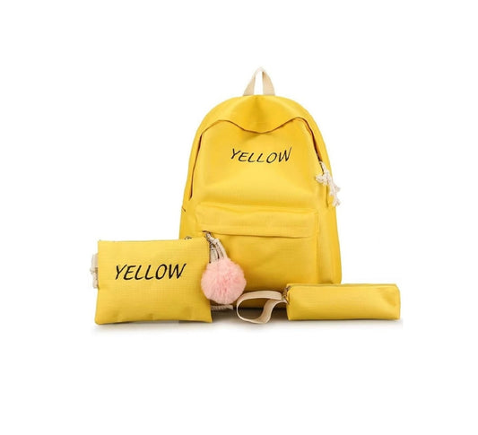 High Quality Water Resistant Fabric 3in1 Fashion School Bags | Yellow, Green, Pink, Black | Includes School Bag, Lunch Bag, Pencil Case