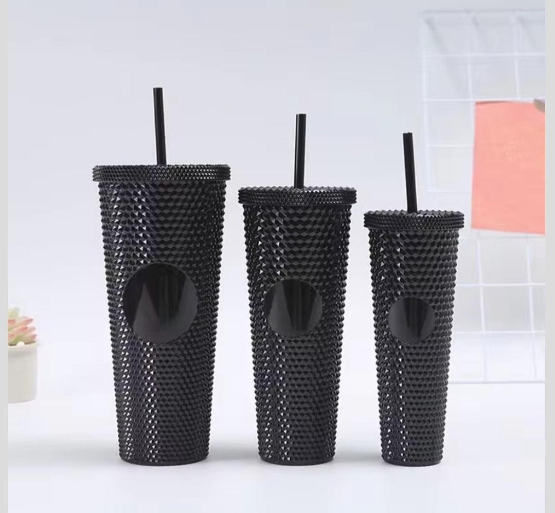 Double Wall Matte 3-in-1 Studded Water Tumblers - Black | Leak-proof | Reusable