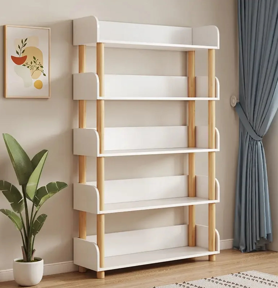 MultiPurpose Bamboo Bookshelf with Drawer | Dark Brown & White| (141cm x 60cm x 24cm)