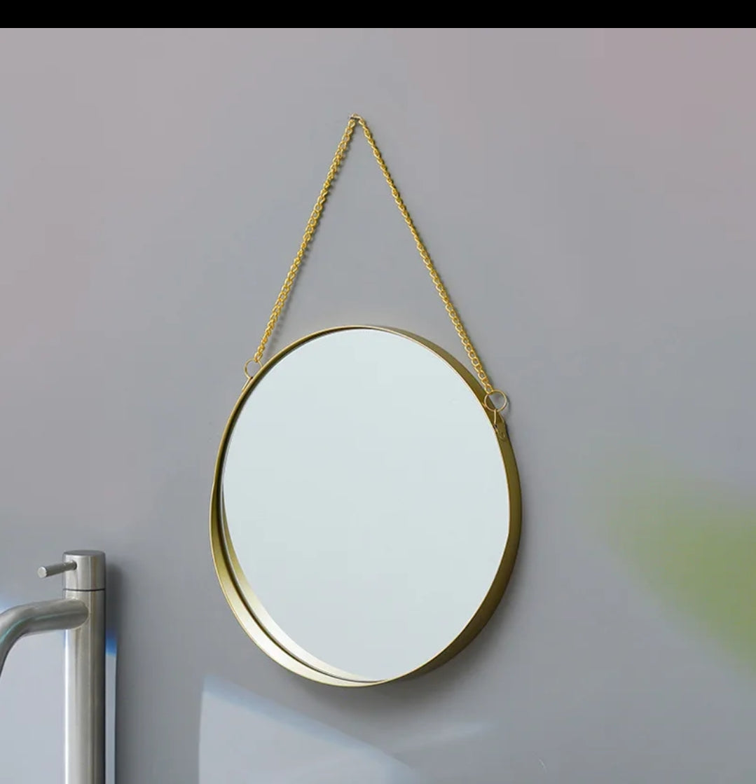 Decor Mirror with Hanger Chain – 30.5cm Diameter, Gold Frame