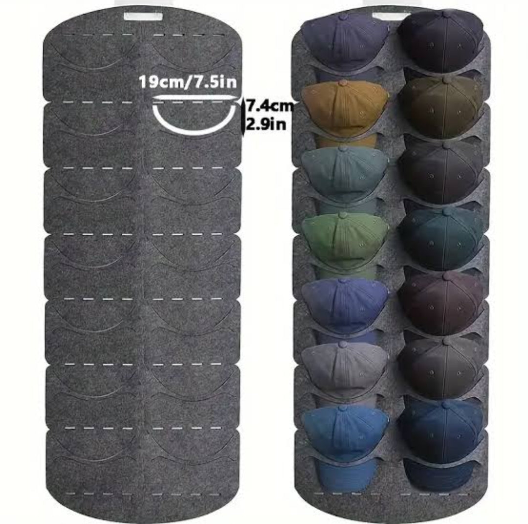 Hanging Hat Organizer |  Space Saving Felt 14 Grid Organizer (46x130cm, Grey) Holds Up to 30 Caps