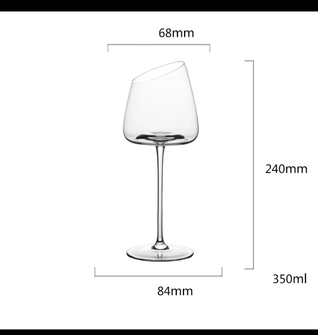 2pc Slanted Crystal Wine Glass Set – 350ml Medium Capacity Elegant Glassware