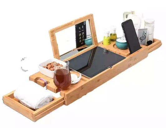 Multifunctional Wooden Bathtub Tray | Organizer | Expandable (29.53" to 42.91"), Sturdy Design for Bathroom Essentials