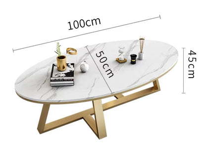 Oval Shaped Luxury Coffee Table  Elegant White Gold Design for Living Room & Bedroom (100x50x45cm) |  Space Saving Furniture| Sturdy| Living Room Coffee Table