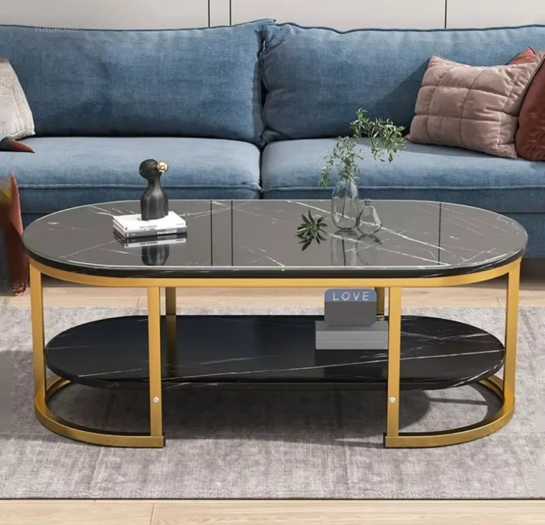 Modern Oval Shaped MDF Double Layer Coffee Table  Stylish and Functional Two Tier Design for Living Room & Office | 120*60*45cm