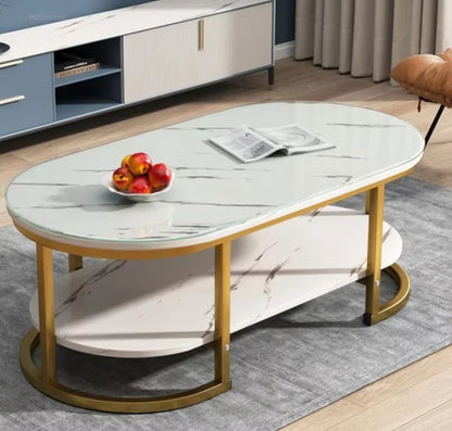 Modern Oval Shaped MDF Double Layer Coffee Table  Stylish and Functional Two Tier Design for Living Room & Office | 120*60*45cm