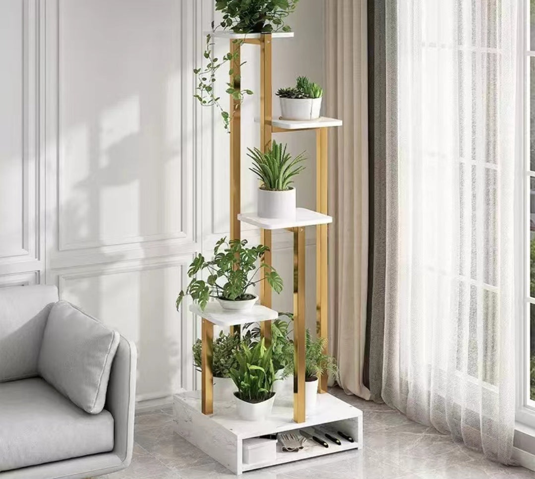 MultiLayer Flower Stand  132cm Metal & Wood Plant Display Stand (40x40cm, White