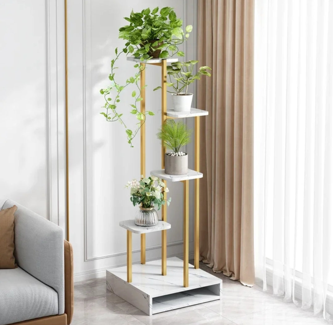 MultiLayer Flower Stand  132cm Metal & Wood Plant Display Stand (40x40cm, White