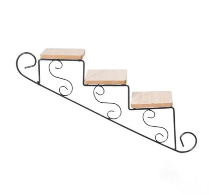 Staircase Wall Hanging Flower Shelf Wrought Iron & Wood, Modern Design for Living Room, Office, and Corridor Decor