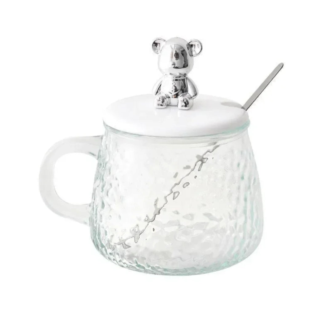 Elegant Glass Cup with Lid and Spoon Stylish Drinkware for Coffee, Tea, and Beverages