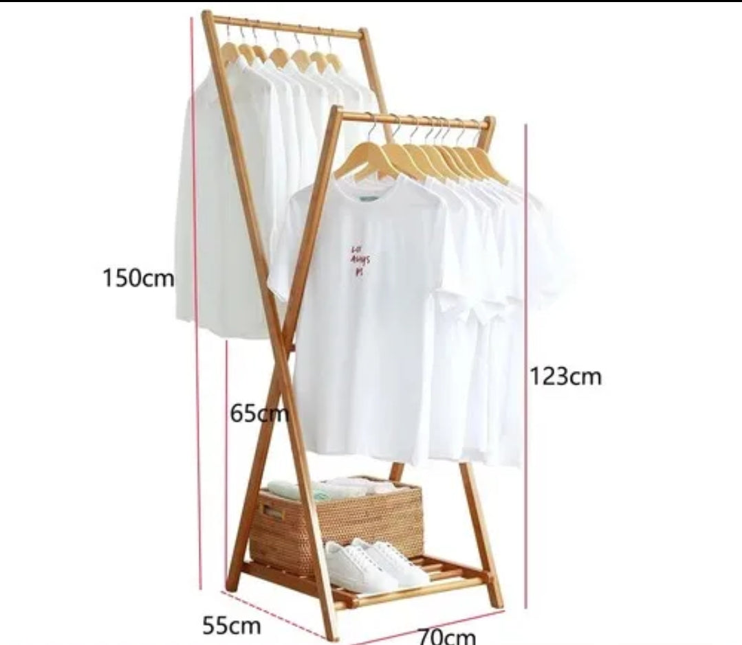 Foldable Bamboo Cloth Rack  Double Layer, Space Saving Design for Clothes Drying and Storage| Wardrobe Organizers|Shoe Storage|Storage Shelf