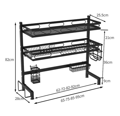 90cm Double Sink Double Layer Dish Rack Space Saving Kitchen Organizer for Plates, Utensils, and Dishes