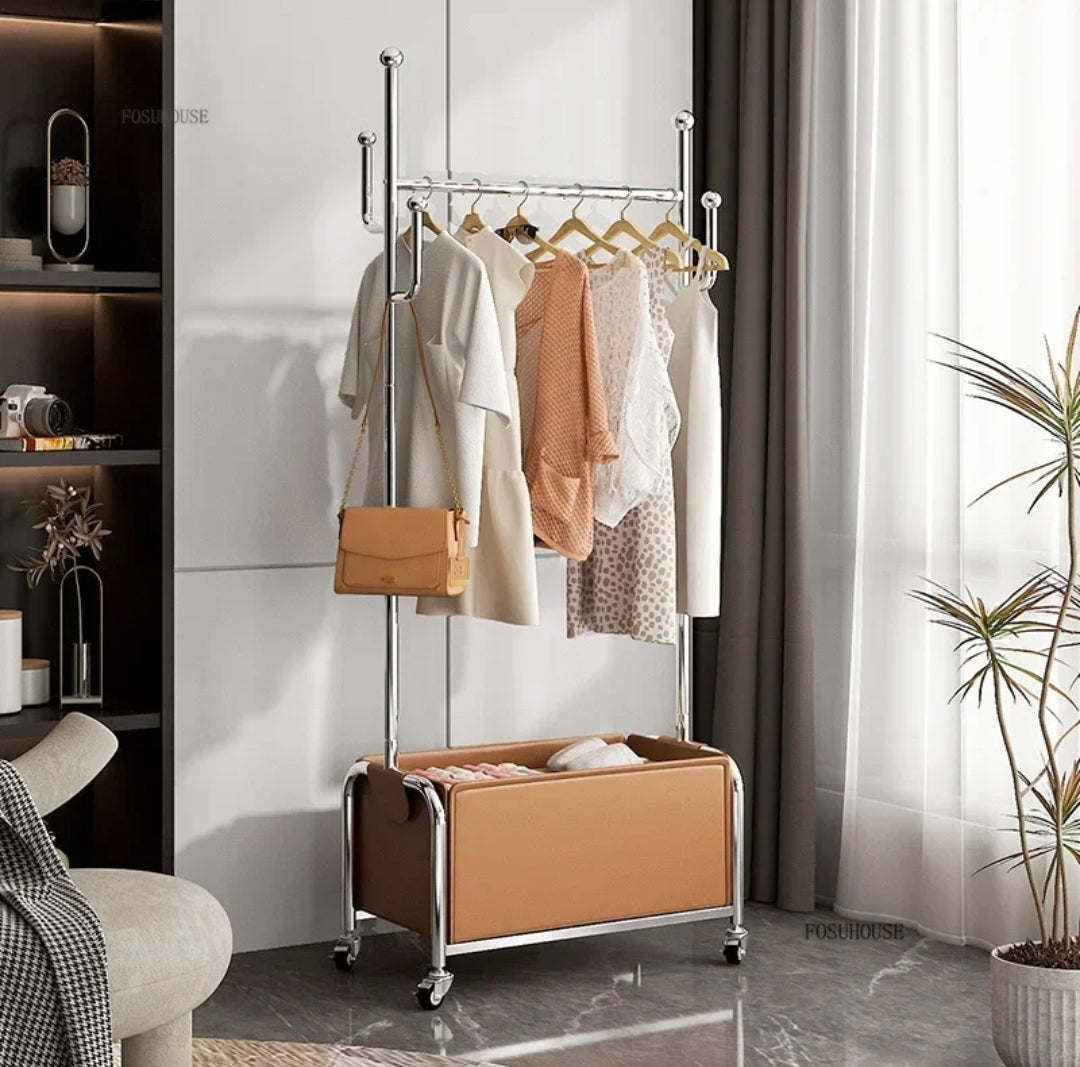 100cm Metallic Cloth Rack with Wheels Durable Clothes Organizer for Home or Office