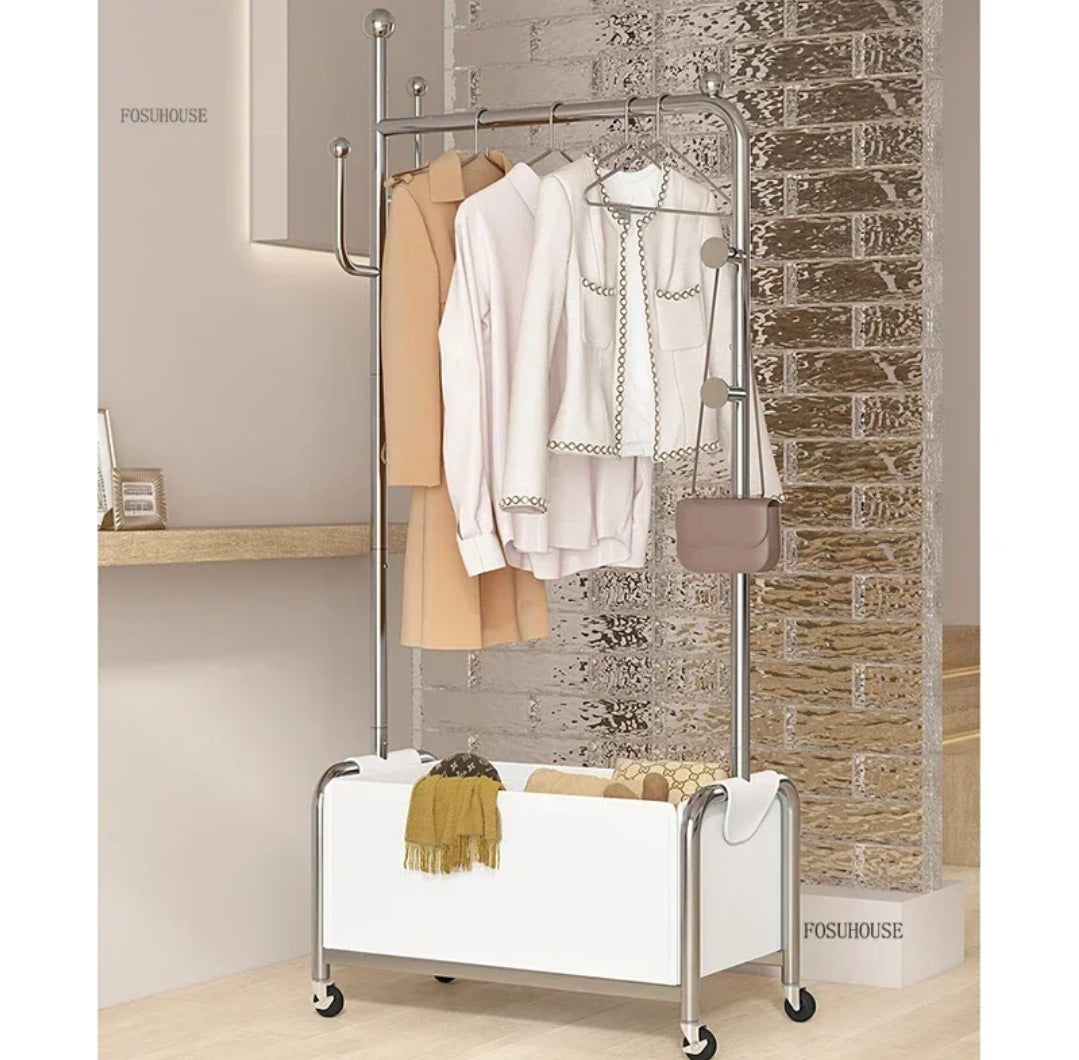 100cm Metallic Cloth Rack with Wheels Durable Clothes Organizer for Home or Office