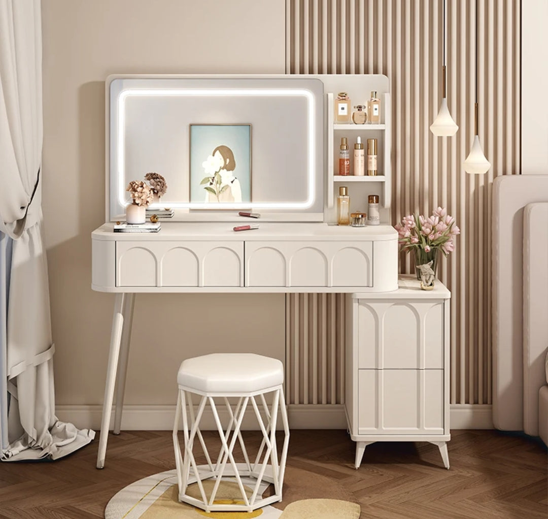 Vanity Dressing Table with LED Lighting  Elegant Makeup Table with Illuminated Mirror |  Perfect for Bedrooms, Dressing rooms, Walk in closets | 100*40*145cm (h)