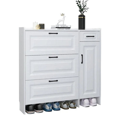 Modern Shoe Storage Cabinet 3 Tier Foldable Design with Additional Storage Compartment