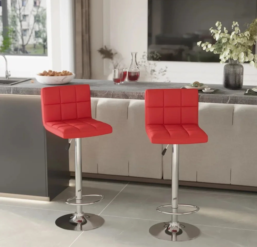 Red Leather Padded Counter Stool Set of 2, Modern Bar Stools | Ideal for kitchen counters, bars, and islands