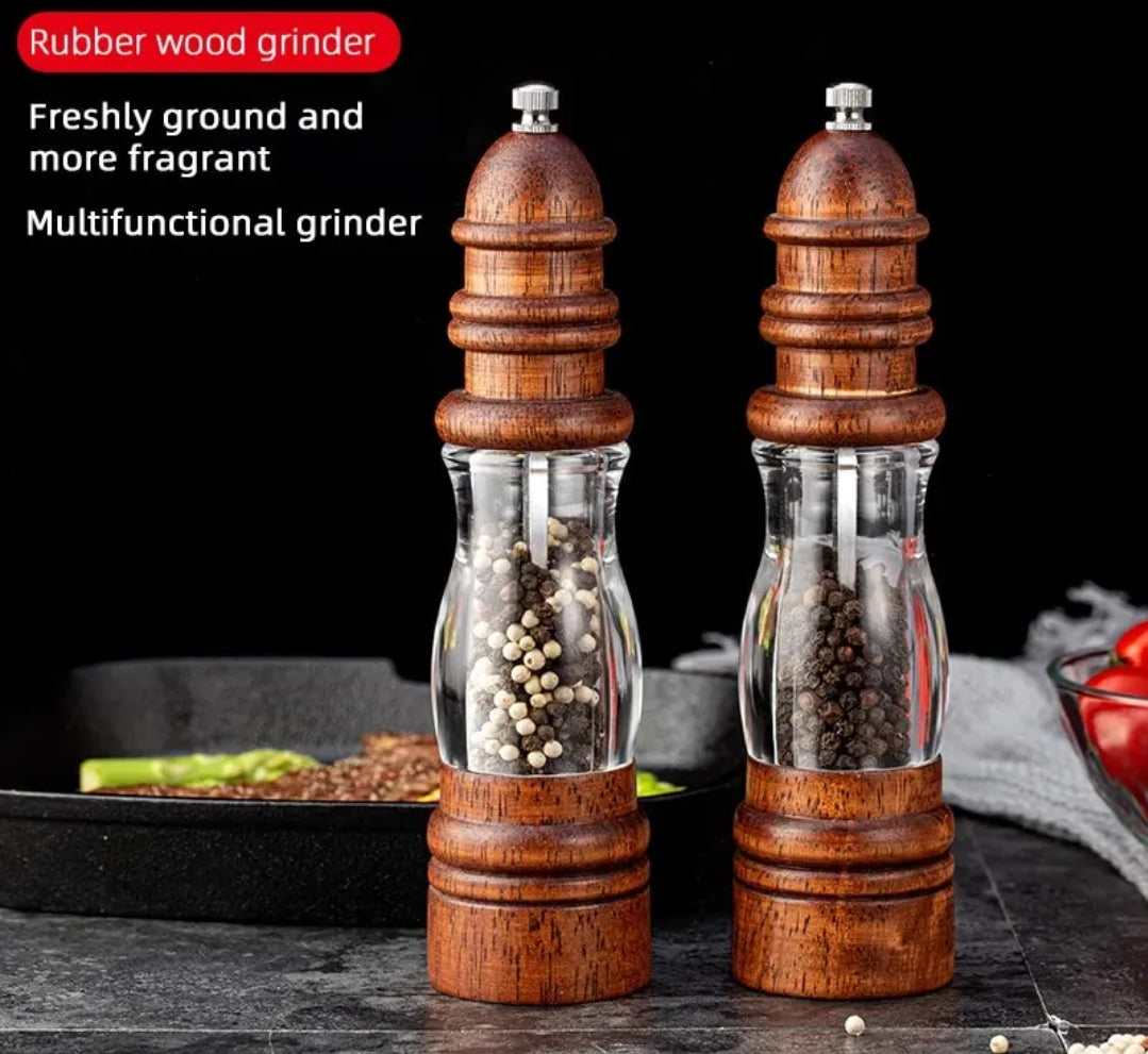 Large Pepper Grinder 23cm Bamboo & Glass Salt and Pepper Mill