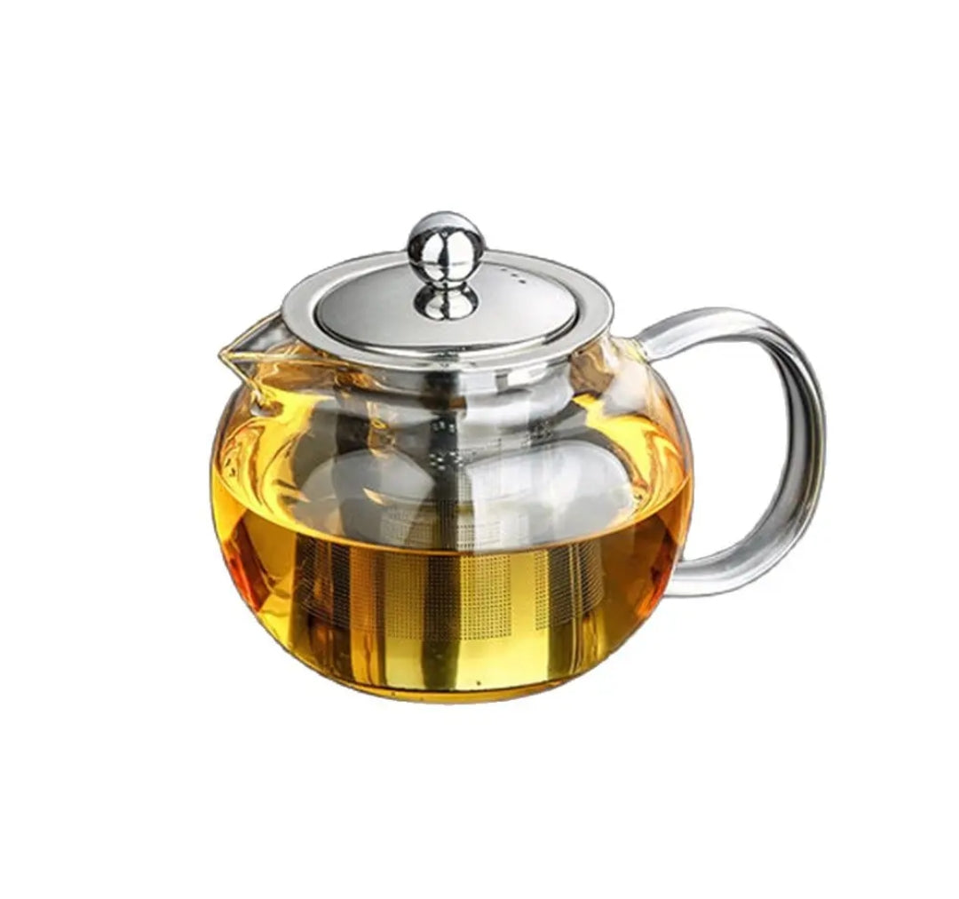 High Quality Borosilicate Glass Kettle with Sieve 600ml, Clear Round Design with Steel Filter