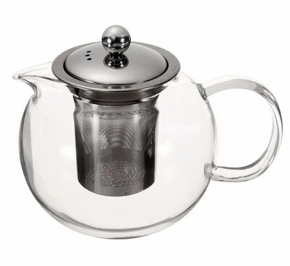 High Quality Borosilicate Glass Kettle with Sieve 600ml, Clear Round Design with Steel Filter