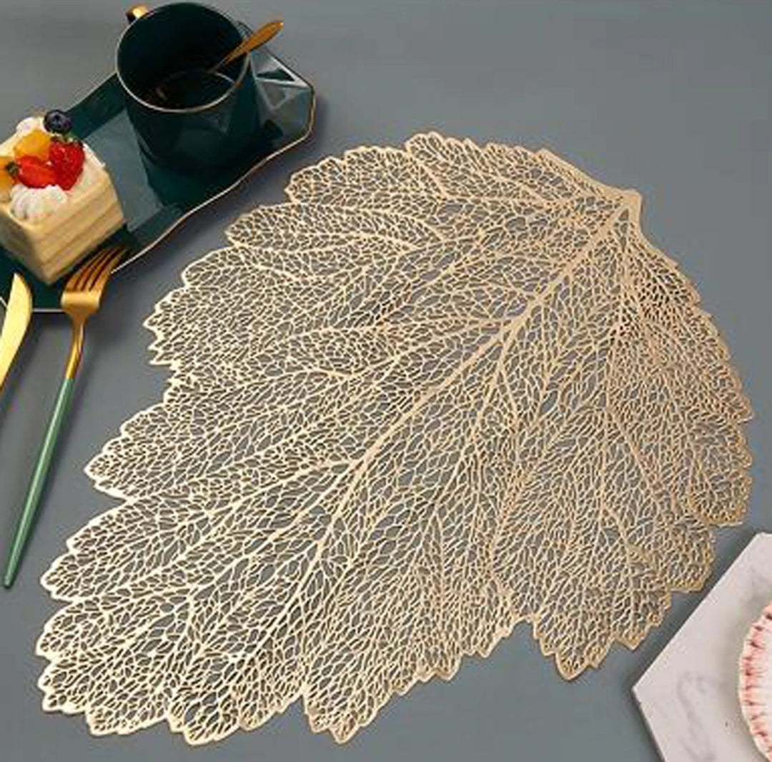 Nordic Leaf Table Mat  Stylish PVC Placemat for Dining & Home Decor.