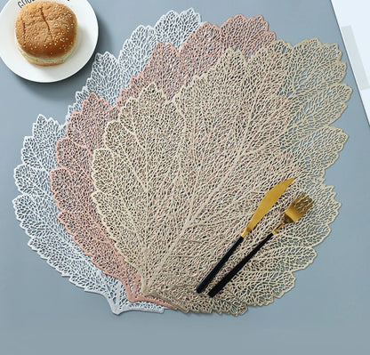 Nordic Leaf Table Mat  Stylish PVC Placemat for Dining & Home Decor.