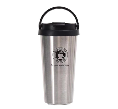 500ml Double Wall Stainless Steel Thermo Mug  Keeps Hot for 12 Hours, Available in Pink, Black, White, and Silver.