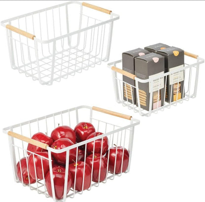 Metallic Organizer Baskets White, 30x20x15.5cm, Durable Storage Solution for Home & Office