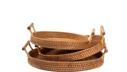 Rattan Multipurpose Basket Beech and Autumn Vine with Handle, 28cm, Versatile Decorative Tray and Organizer