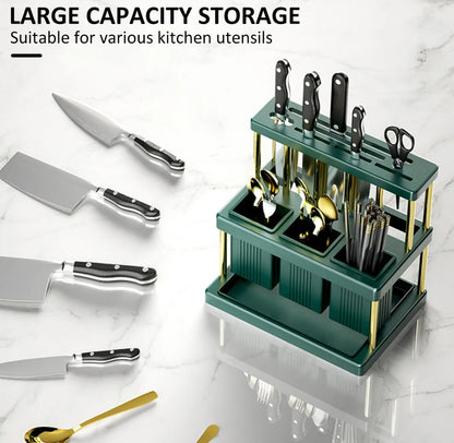 Multifunctional Kitchen Cutlery Holder Spoon, Fork, Chopstick, Knives Storage Rack with Drain, 25cm x 23cm x 16cm