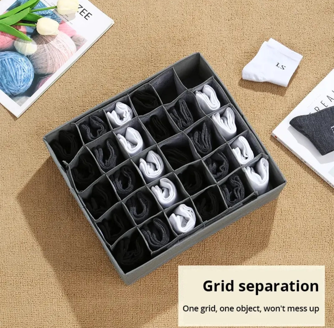 30 Grid Innerwear Storage Organizer Foldable Non Woven Fabric Cabinet Drawer Divider for Underwear, Socks, Ties, and More