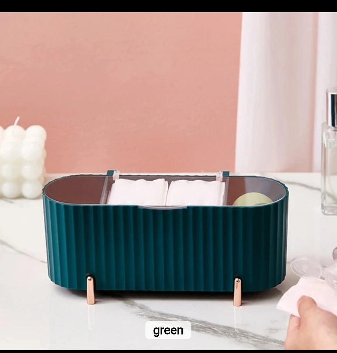 Cosmetics Storage Box | DustProof Makeup Organizer for Cotton Pads, Swabs, Beauty Egg Holder, Bathroom Jewelry Organizer