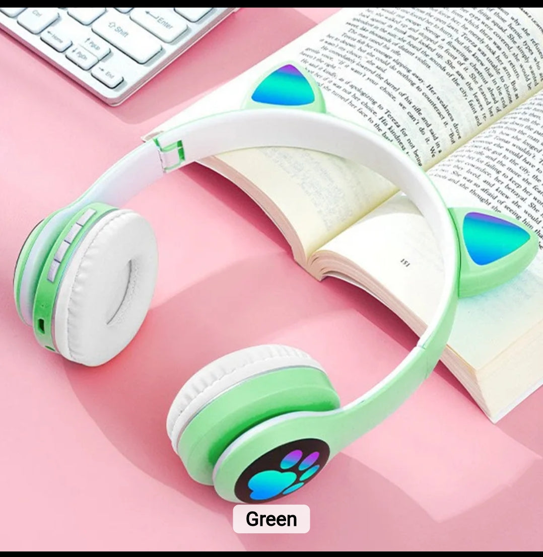 Kids Gradient Wireless RGB Cat Ear Bluetooth Headphones | Cute & Colorful | Available in Blue, Black, Green