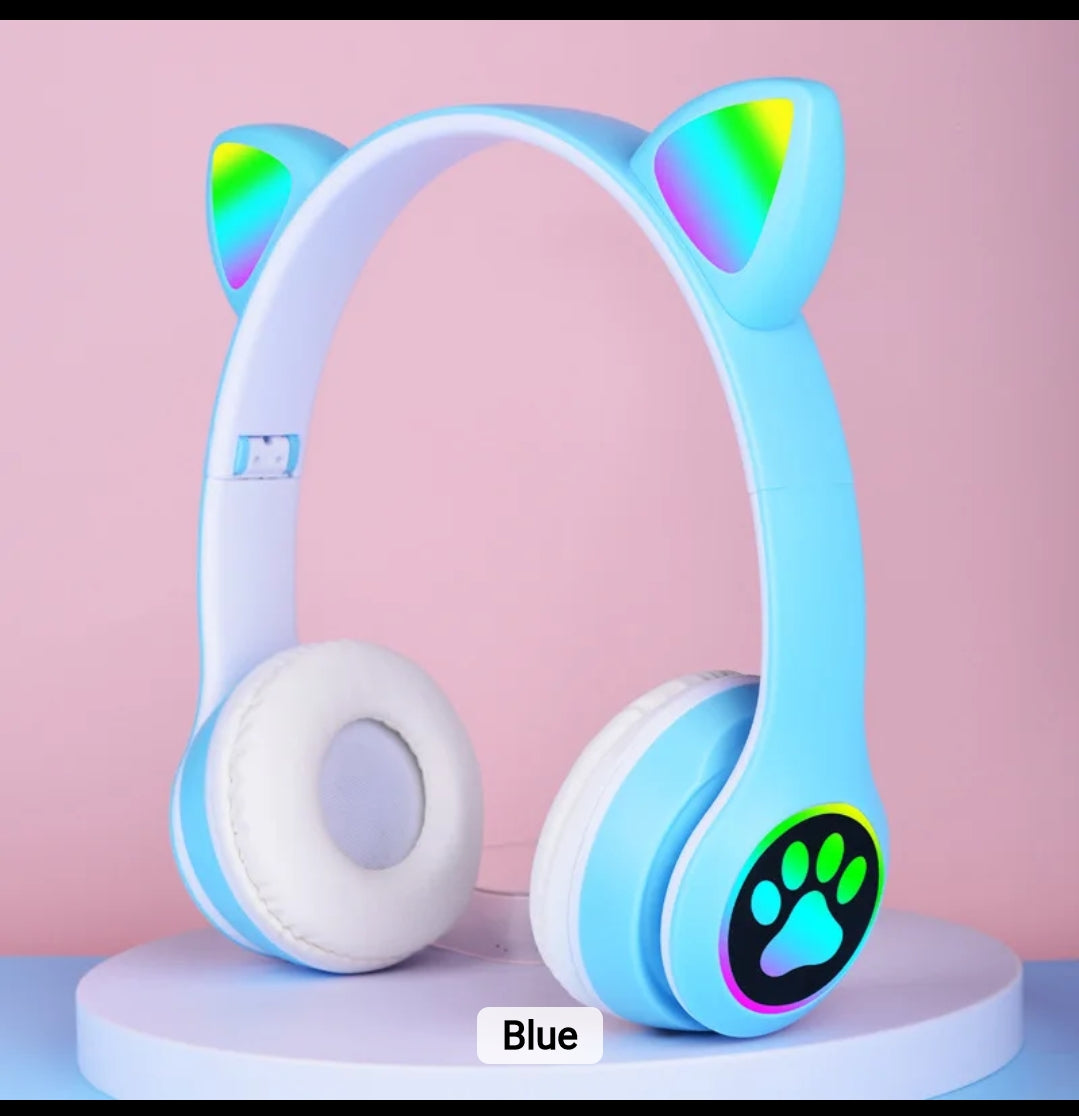 Kids Gradient Wireless RGB Cat Ear Bluetooth Headphones | Cute and Colorful, Available in Blue, Black, Pink, and Purple