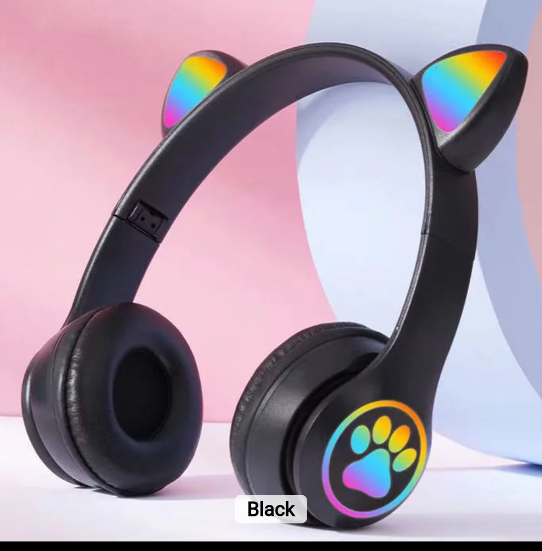 Kids Gradient Wireless RGB Cat Ear Bluetooth Headphones | Cute & Colorful | Available in Blue, Black, Green