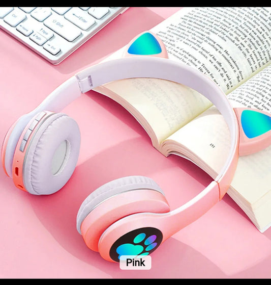 Kids Gradient Wireless RGB Cat Ear Bluetooth Headphones | Cute and Colorful, Available in Blue, Black, Pink, and Purple