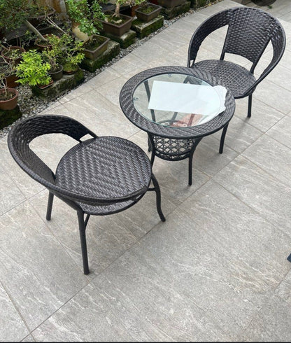 2 Seater Outdoor/Balcony Furniture Set 2 Metal Chairs + Table with Tempered Glass for Indoor & Outdoor Use