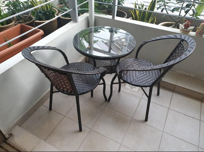 2 Seater Outdoor/Balcony Furniture Set 2 Metal Chairs + Table with Tempered Glass for Indoor & Outdoor Use