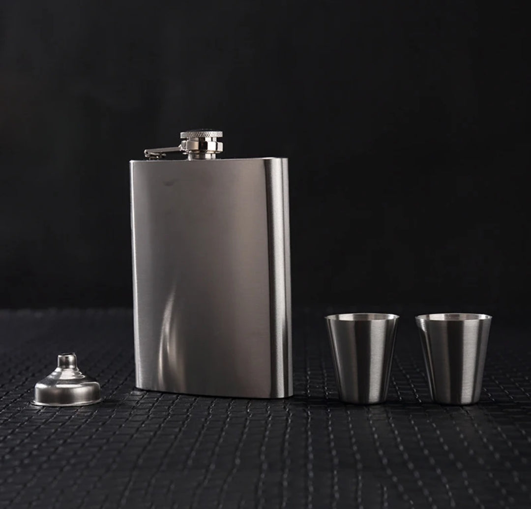 Stainless Steel Whiskey Flask with Two Tot Glasses 200ml Pocket Flask Set for Travel, Camping, and Outdoor Use (Silver)