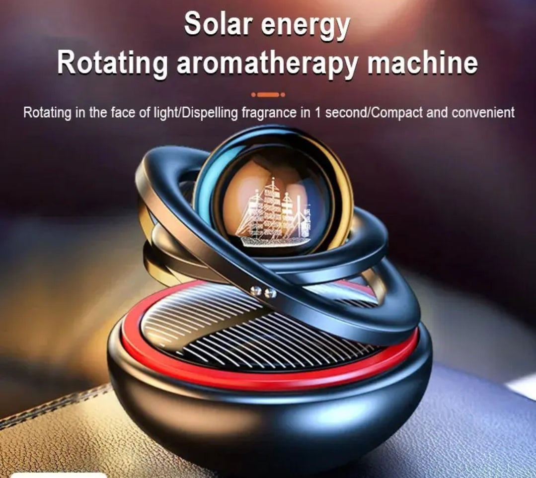 Solar Powered Rotating Car Air Freshener Dashboard Aromatherapy Diffuser for Interior, Available in Red, Black, Gold, Silver