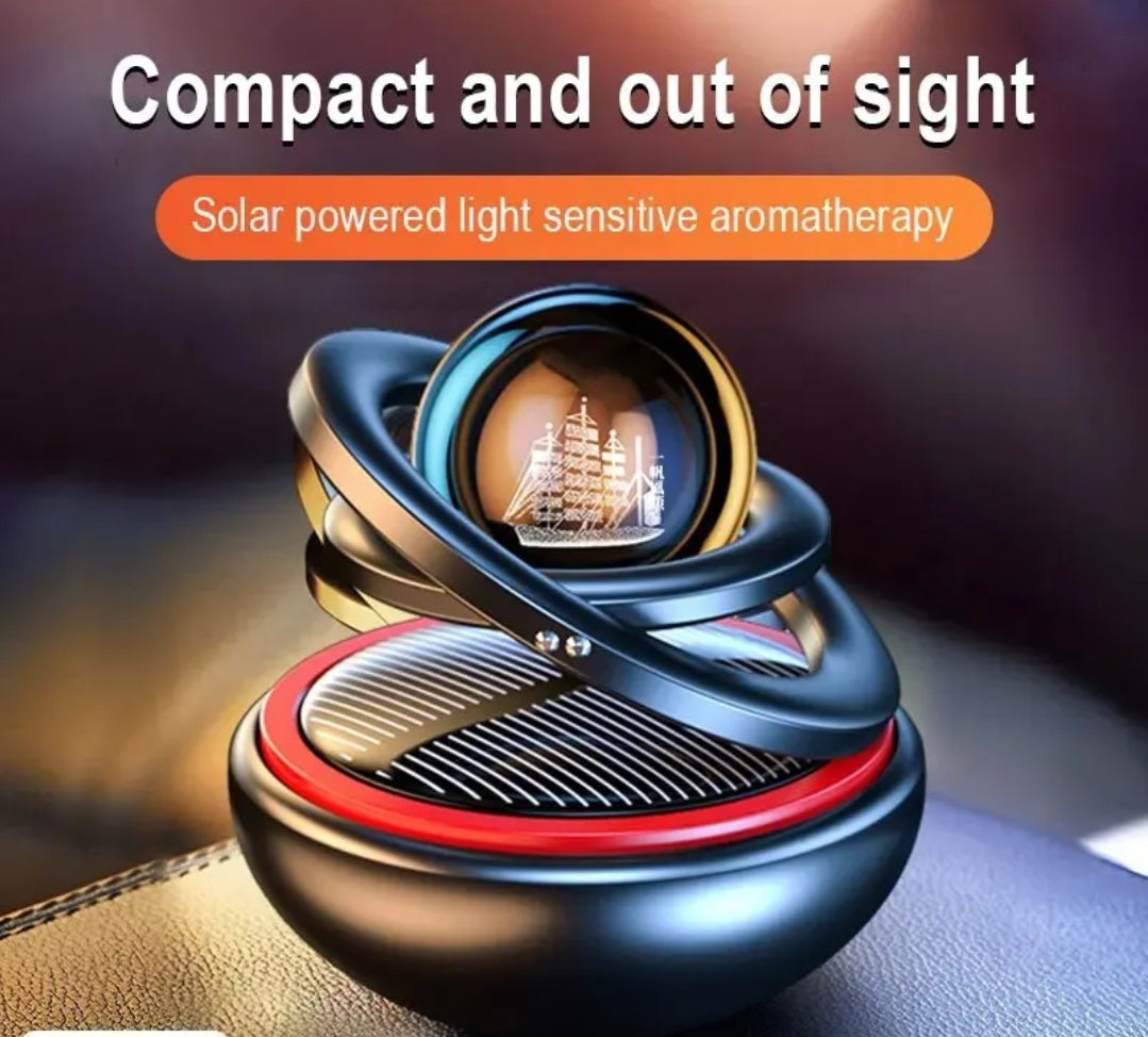 Solar Powered Rotating Car Air Freshener Dashboard Aromatherapy Diffuser for Interior, Available in Red, Black, Gold, Silver