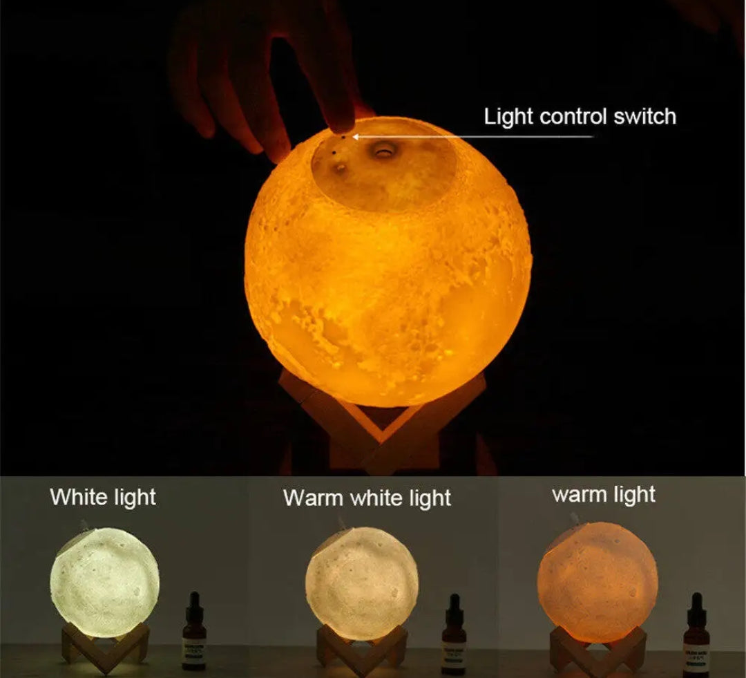 Moon Lamp Night Light with Mini USB Air Humidifier Aroma Diffuser 880ml Capacity, Colorful Lights, Aromatherapy & Humidification