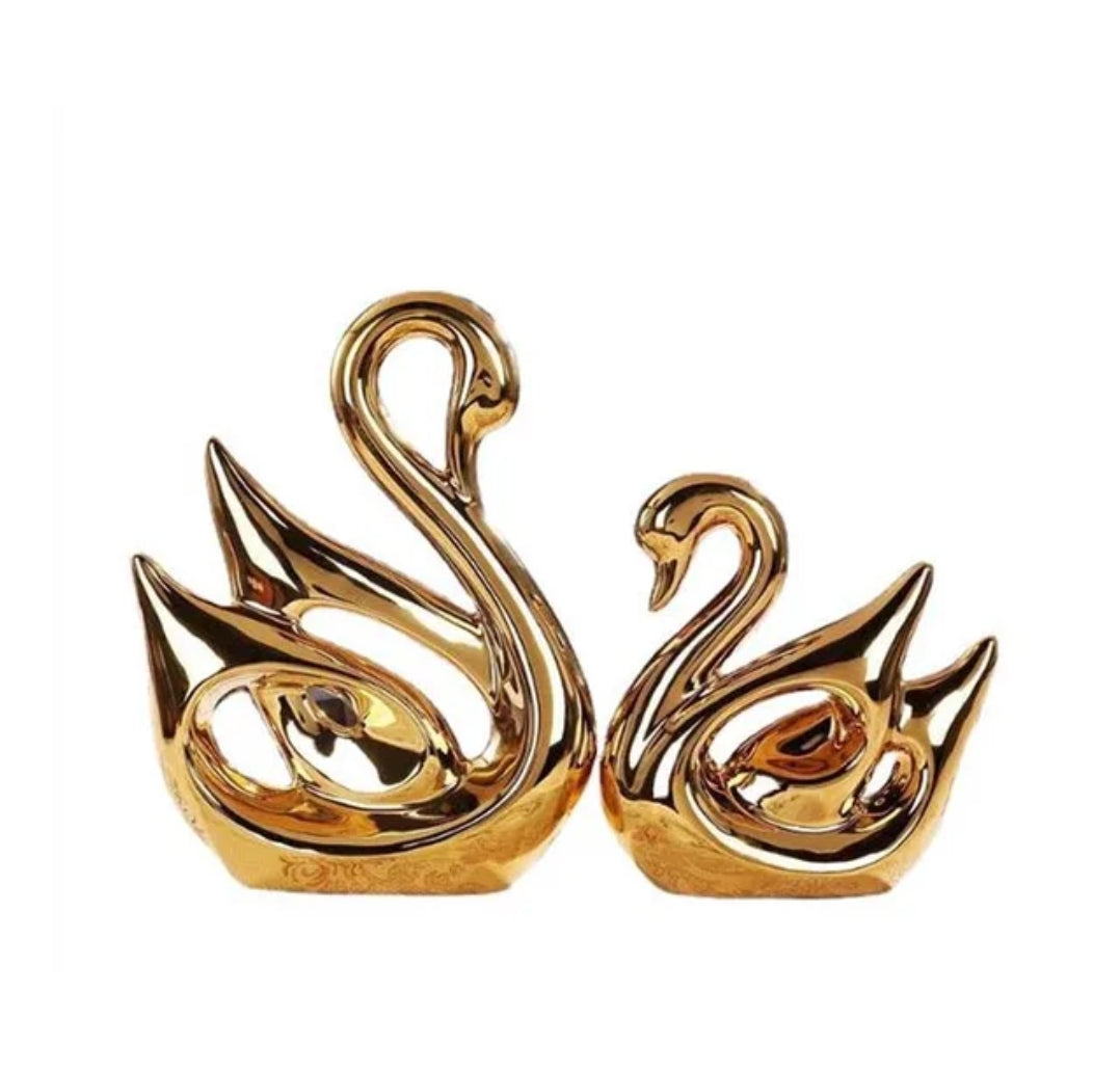 2 Piece Decorative Swan Figurines Elegant Home Decor Set for Living Room, Bedroom, or Office