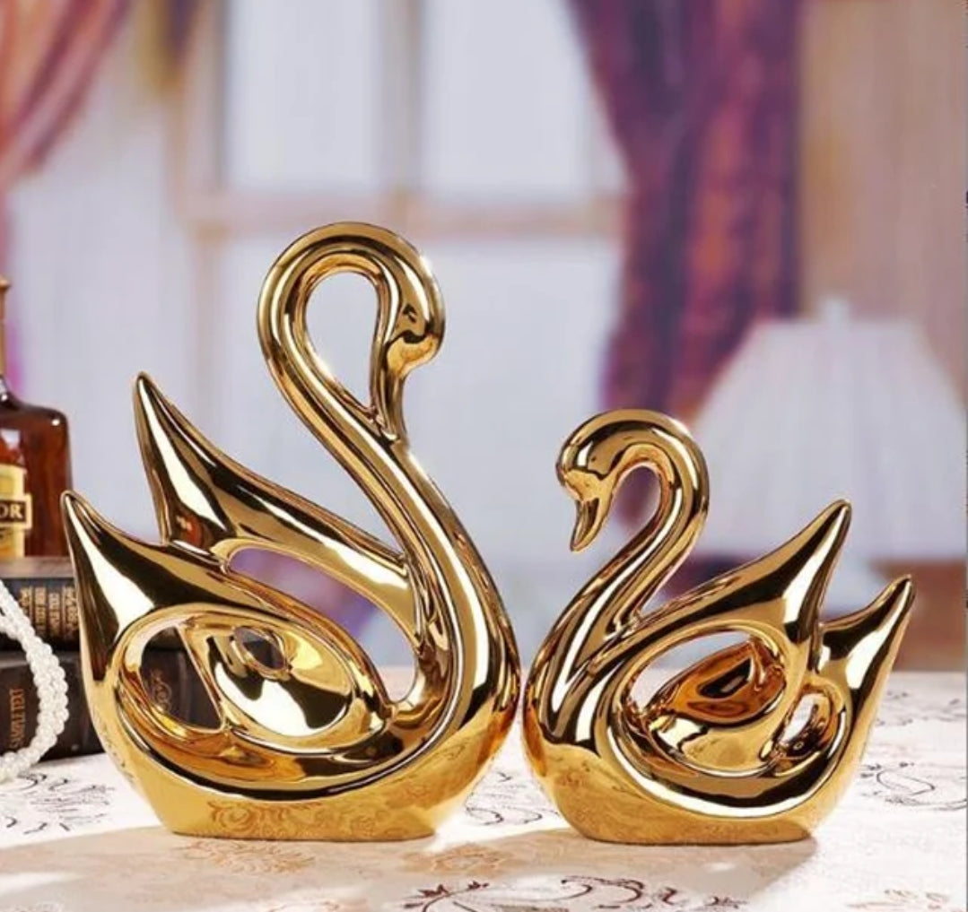 2 Piece Decorative Swan Figurines Elegant Home Decor Set for Living Room, Bedroom, or Office