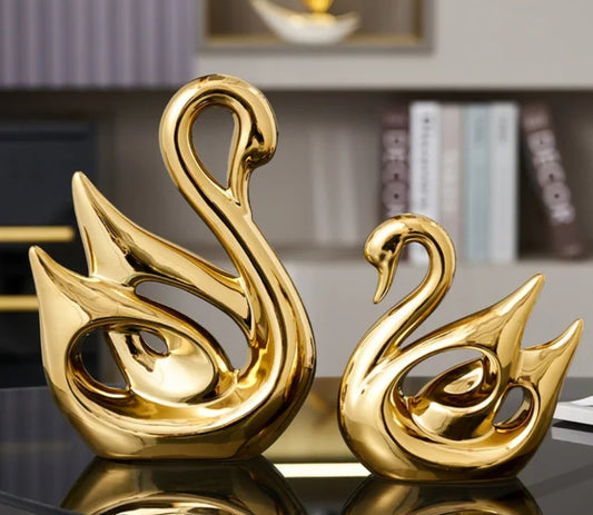 2 Piece Decorative Swan Figurines Elegant Home Decor Set for Living Room, Bedroom, or Office