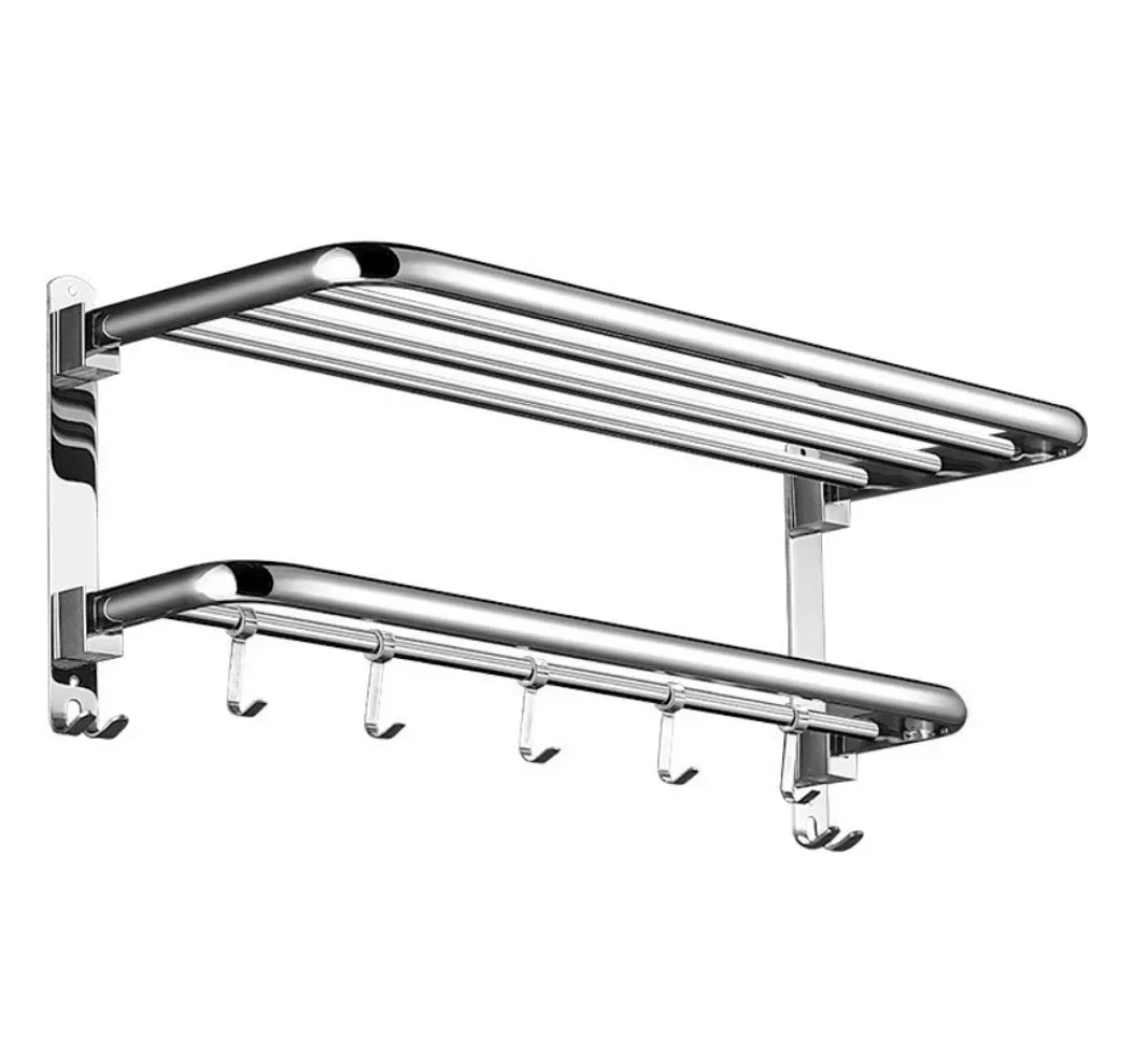 High Quality Stainless Steel Bath Towel Rack with Shelf 60cm Wall Mounted Bathroom Organizer