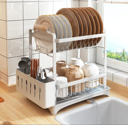 High Quality Classy Dish Rack Rust Resistant Kitchen Organizer with Cutlery Holder and Dish Drainer